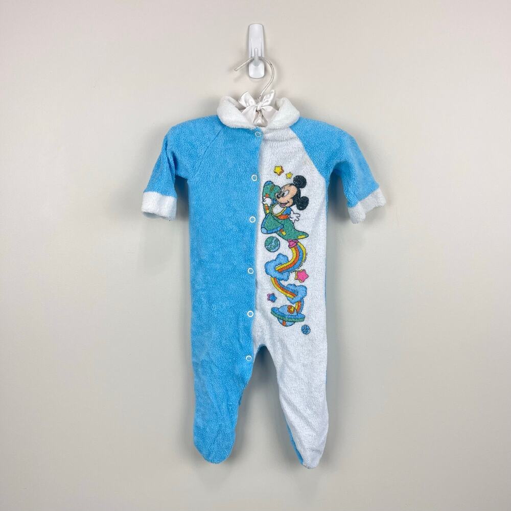 Vintage Disney Babies Blue Mickey Mouse Terry Airplane Footie Baby Boy
